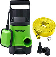 Pro-Kleen Submersible Water Pump Electric 400W with 5m Heavy Duty Layflat Hose for Clean or Dirty Water