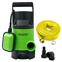 Pro-Kleen Submersible Water Pump Electric 750W with 10m Heavy Duty Layflat Hose for Clean or Dirty Water