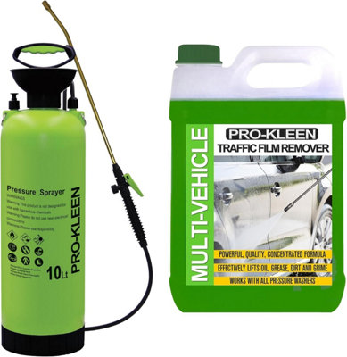 Pro-Kleen Traffic Film Remover TFR - Removes Dirt, Grime, Grease and Oil for a Sparkling Finish with 10L Garden Pump Sprayer