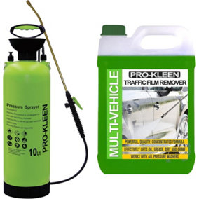 Pro-Kleen Traffic Film Remover TFR - Removes Dirt, Grime, Grease and Oil for a Sparkling Finish with 10L Garden Pump Sprayer