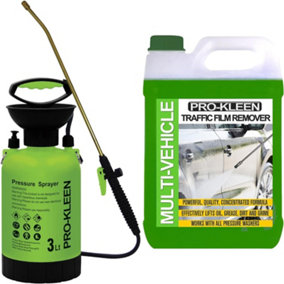 Pro-Kleen Traffic Film Remover TFR - Removes Dirt, Grime, Grease and Oil for a Sparkling Finish with 3L Garden Pump Sprayer