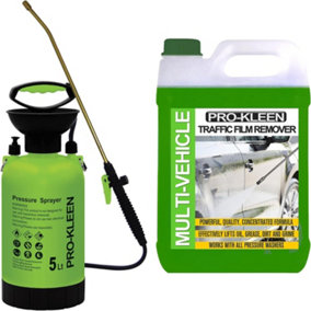 Pro-Kleen Traffic Film Remover TFR - Removes Dirt, Grime, Grease and Oil for a Sparkling Finish with 5L Pump Sprayer