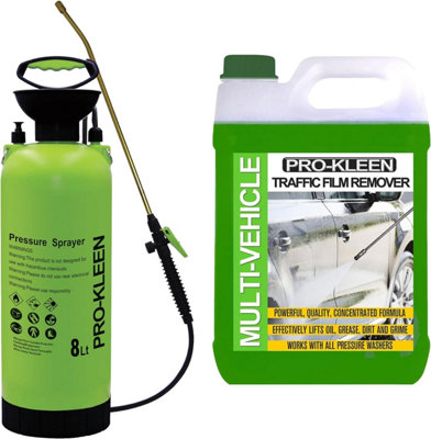 Pro-Kleen Traffic Film Remover TFR - Removes Dirt, Grime, Grease and Oil for a Sparkling Finish with 8L Garden Pump Sprayer