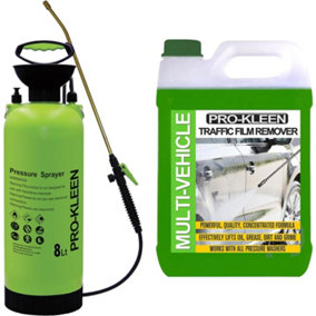 Pro-Kleen Traffic Film Remover TFR - Removes Dirt, Grime, Grease and Oil for a Sparkling Finish with 8L Garden Pump Sprayer