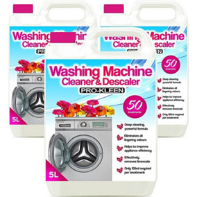 Pro-Kleen Washing Machine Cleaner and Descaler - 50 Treatments - Removes Smells Caused by Mould, Mildew & Damp & Grease 15L
