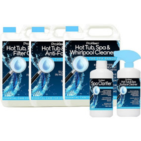 Pro-Kleen Whirlpool, Anti-Foam, Filter Cartridge, Spa Clarifier and 1 Litre Hot Tub & Spa Surface Cleaner