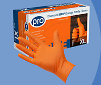 Pro Orange Diamond Grip Nitrile Gloves (100) X Large