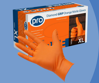 Pro Orange Diamond Grip Nitrile Gloves (100) X Large