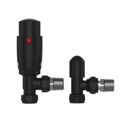 Pro Plus Angled TRV with Lockshield 15mm - Premium All Black Radiator Valve