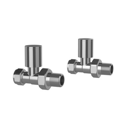 Pro Plus Chrome Radiator Valve Straight Pair Round Handwheel