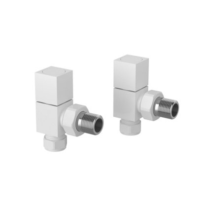 Pro Plus White Radiator Valve Angled Pair Square Handwheel