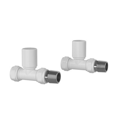 Pro Plus White Radiator Valve Straight Pair Round Handwheel