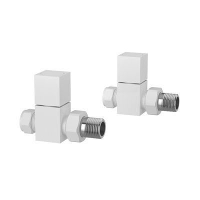 PRO PLUS WHITE STRAIGHT RADIATOR VALVE PAIR WITH SQUARE HANDWHEEL FOR ...