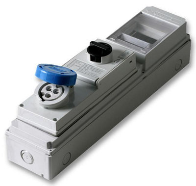 PRO POWER - 16A, 240V, Switched Interlocked CEE Socket with RCD Compartment, 2P+E, Blue