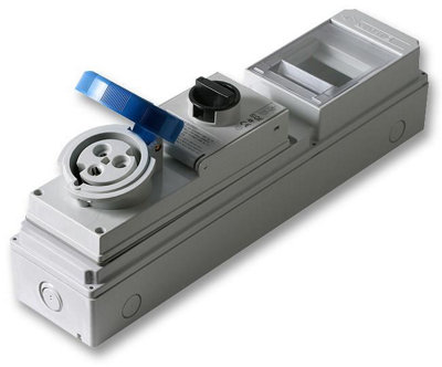 PRO POWER - 32A, 240V, Switched Interlocked CEE Socket with RCD Compartment, 2P+E, Blue