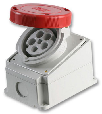 PRO POWER - 32A, 415V, Surface Mount CEE Socket, 3P+N+E, Red, IP67