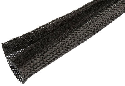 PRO POWER - Hook & Loop Polyester Braided Wrap, Internal Dia. 19mm, Black, 2m