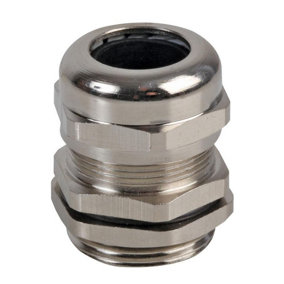 PRO POWER - M-MA M32 Brass Nickel Plated Cable Gland 16-22mm Dia.