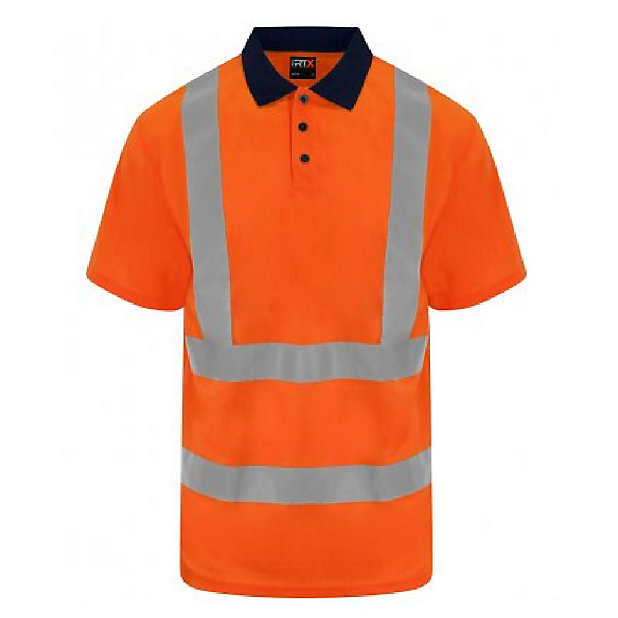 Supertouch Orange Navy High Visibility Mens Work Polo Shirt Short Sleeve Collar 