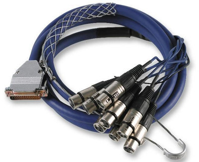 PRO SIGNAL - 25 Pin D Sub Male to 8x 3 Pin XLR Female Lead, 2m Blue