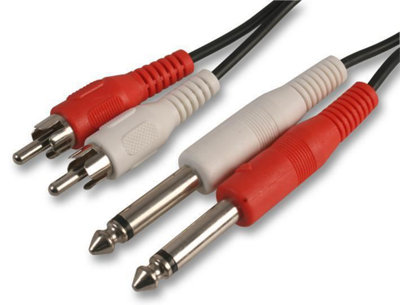 PRO SIGNAL - 2x Phono (RCA) Plug to 2x 6.35mm Mono Jack Plug Lead, 500mm Black