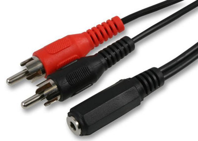 PRO SIGNAL - 3.5mm Stereo Jack Female to 2x Phono (RCA) Male Lead, 150mm Black
