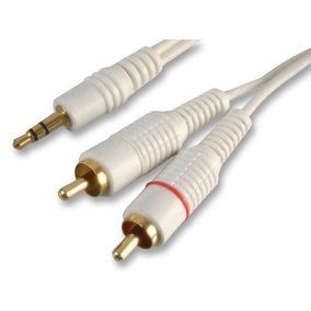 PRO SIGNAL - 3.5mm Stereo Jack Plug to 2x Phono (RCA) Plugs Lead, 1.2m White