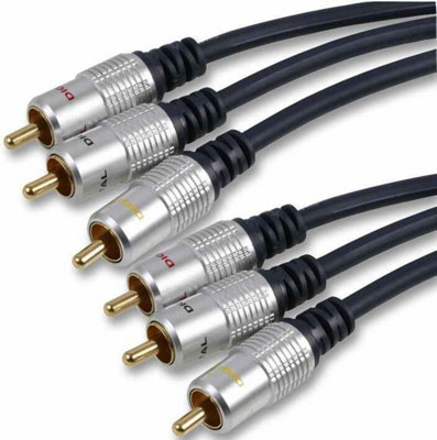 PRO SIGNAL - 3x Phono (RCA) Male to 3x Male Lead, 5m Black