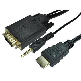PRO SIGNAL - HDMI to VGA Lead with Audio, Gold Plated Connections, 1.8m Black