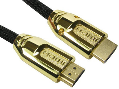 PRO SIGNAL High Speed HDMI Lead Male to Male Gold Effect Metal Hoods Braided 1m