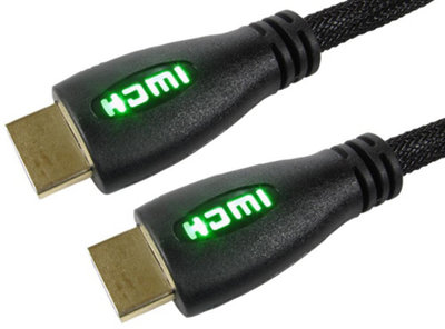 PRO SIGNAL High Speed HDMI Lead Male to Male Green LED Display Braided 1m Black