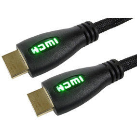 PRO SIGNAL High Speed HDMI Lead Male to Male Green LED Display Braided 1m Black