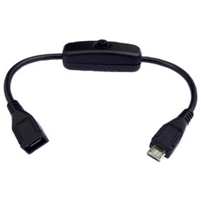 PRO SIGNAL Micro USB Plug to Socket Raspberry Pi Inline Switch Lead, 200mm Black