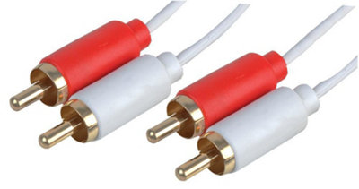 PRO SIGNAL - Slim 2x Phono (RCA) Plug to 2x Phono Plug Lead, 0.5m White