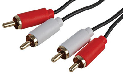 PRO SIGNAL - Slim 2x Phono (RCA) Plug to 2x Phono Plug Lead, 7.5m Black