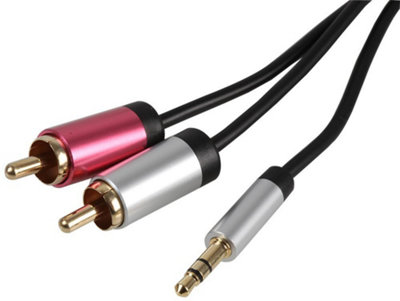 PRO SIGNAL Slim 3.5mm Stereo Plug to 2x Phono (RCA) Plug Lead, 7.5m Black