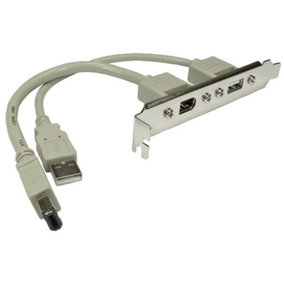 PRO SIGNAL - USB 2.0 A + 6 Pin FireWire Female Receptacle on Bracket, 0.13m