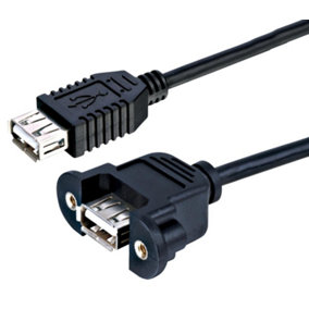 PRO SIGNAL - USB A Female to Female Panel Mount Adaptor Lead, 500mm Black