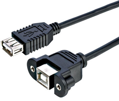 PRO SIGNAL - USB B Female to USB A Female Panel Mount Adaptor Lead, 500mm Black