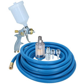 Pro Spray Gun 1.4mm Nozzle + Accessory Kit + 10m Air Hose Water Trap + Fittings
