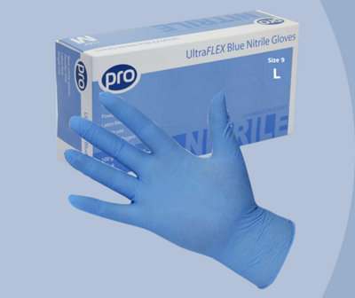 Pro Ultra Flex Blue Nitrile Gloves (100) Large | DIY at B&Q