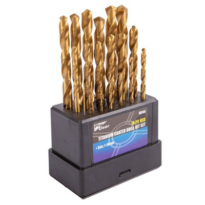 Pro User 19pc Titanium Coated Steel HSS Drill Bit Set - 1-10mm