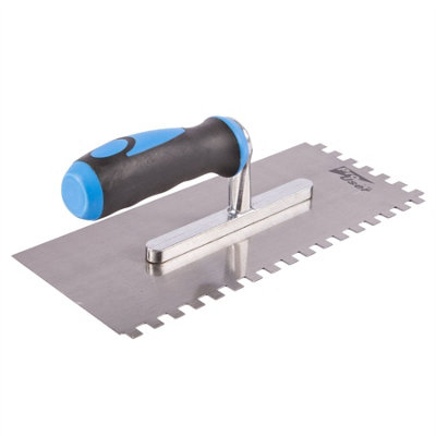 Pro User - Notched Steel Adhesive Trowel - 12cm x 28cm - Blue | DIY at B&Q