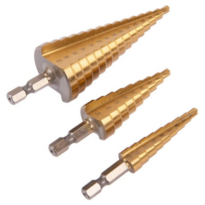 Pro User Titanium Coated Steel Step Drill Bit Set 4 32mm 3pc DIY at B Q