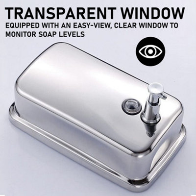 Pro-Washroom Manual Pump Soap Dispenser Stainless Steel Wall Mounted Large Commercial 1L - 4