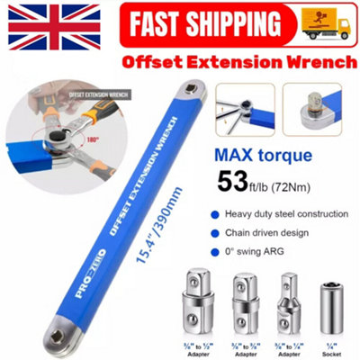 PRO-ZERO Offset Extension Wrench Set with Adapters for Tight Spaces