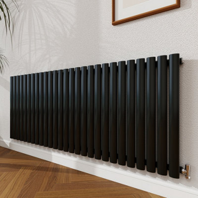 Probaty Bathrooms Radiator 600x1593mm Black Horizontal Single Oval ...