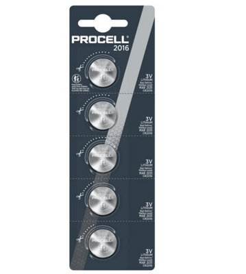 Procell Specialty 2016 Lithium Coin Battery 3V Pack of 5 with Baby Secure Technology for Keyfobs and Devices