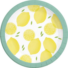 Procos Lemon Disposable Plates (Pack of 8) Yellow/Turquoise/White (One Size)