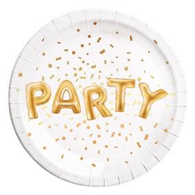 Procos Metallic Party Plates (Pack of 8) White/Gold (One Size)